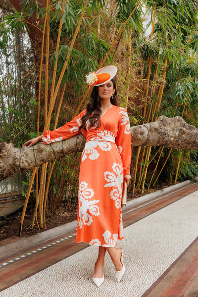 Carraig Donn Alina Midi Dress in Orange Print