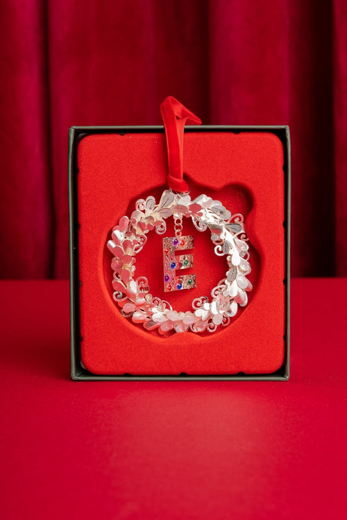 Letter E Metal Wreath With Red Ribbon Christmas Tree Decoration