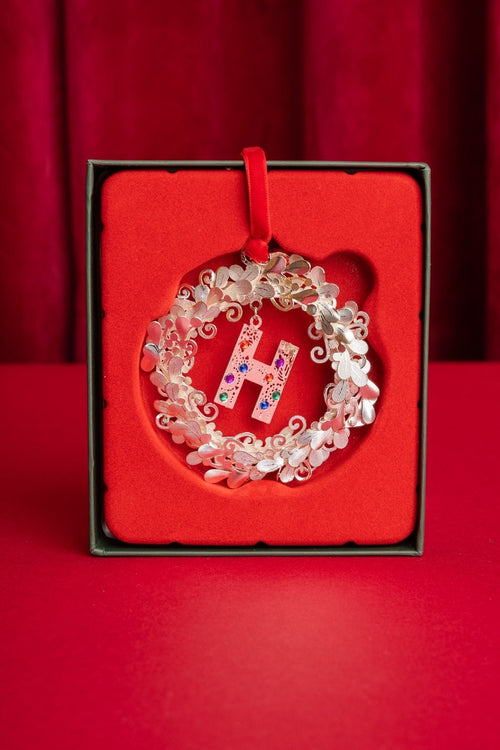 Letter H Metal Wreath With Red Ribbon Christmas Tree Decoration
