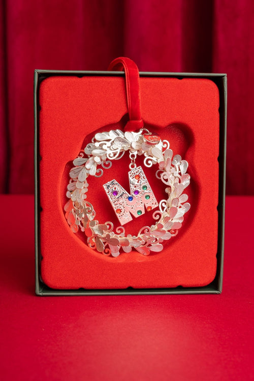 Letter M Metal Wreath With Red Ribbon Christmas Tree Decoration
