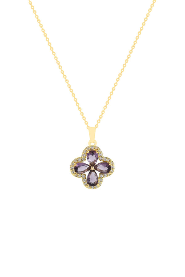 Carraig Donn Amethyst Clover Pendant Necklace
