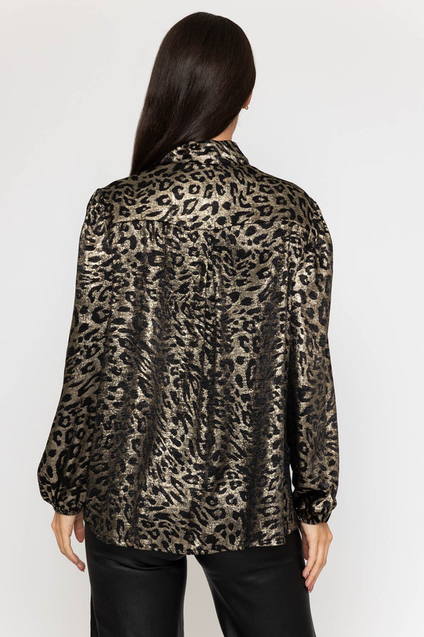 Carraig Donn Animal Print Metallic Pussybow Blouse