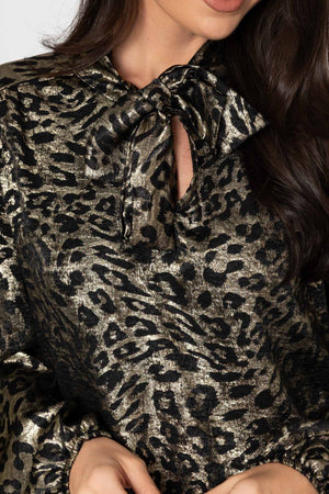 Carraig Donn Animal Print Metallic Pussybow Blouse