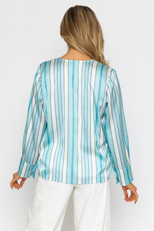 Carraig Donn Aqua Print Sateen Long Sleeve Blouse
