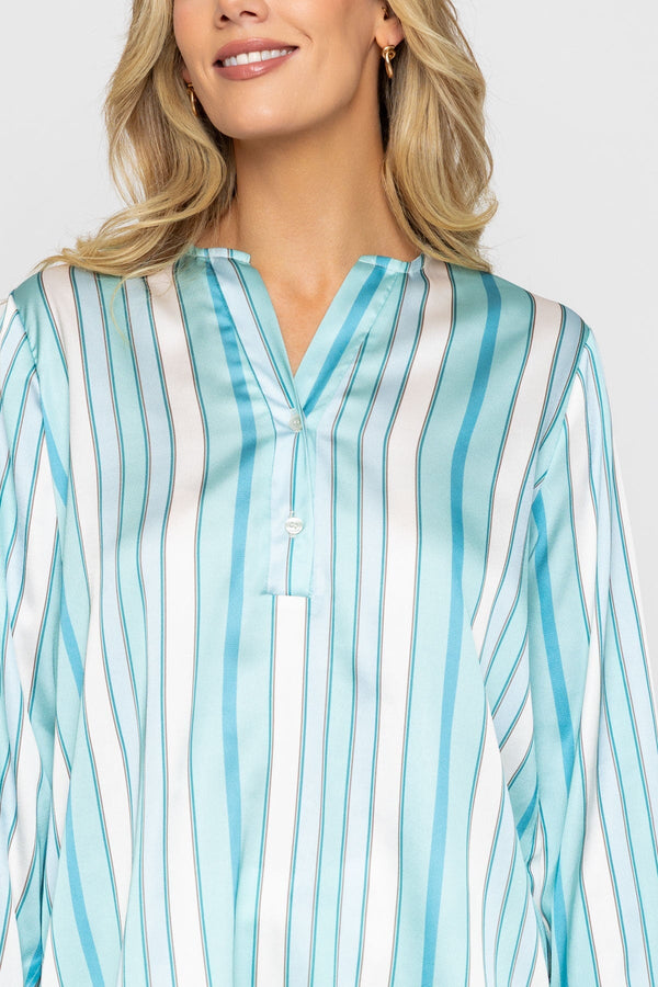 Carraig Donn Aqua Print Sateen Long Sleeve Blouse