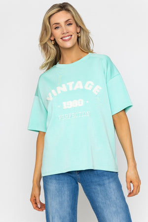 Carraig Donn Aqua Viscose Blend Slogan Top
