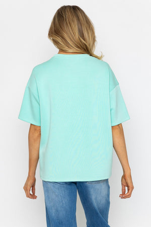 Carraig Donn Aqua Viscose Blend Slogan Top
