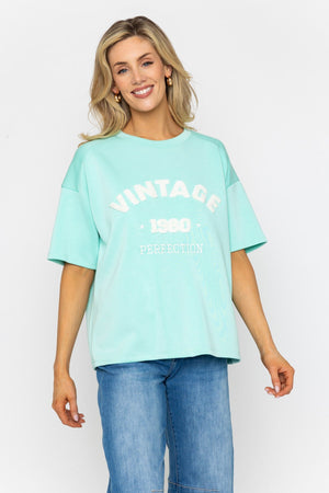 Carraig Donn Aqua Viscose Blend Slogan Top