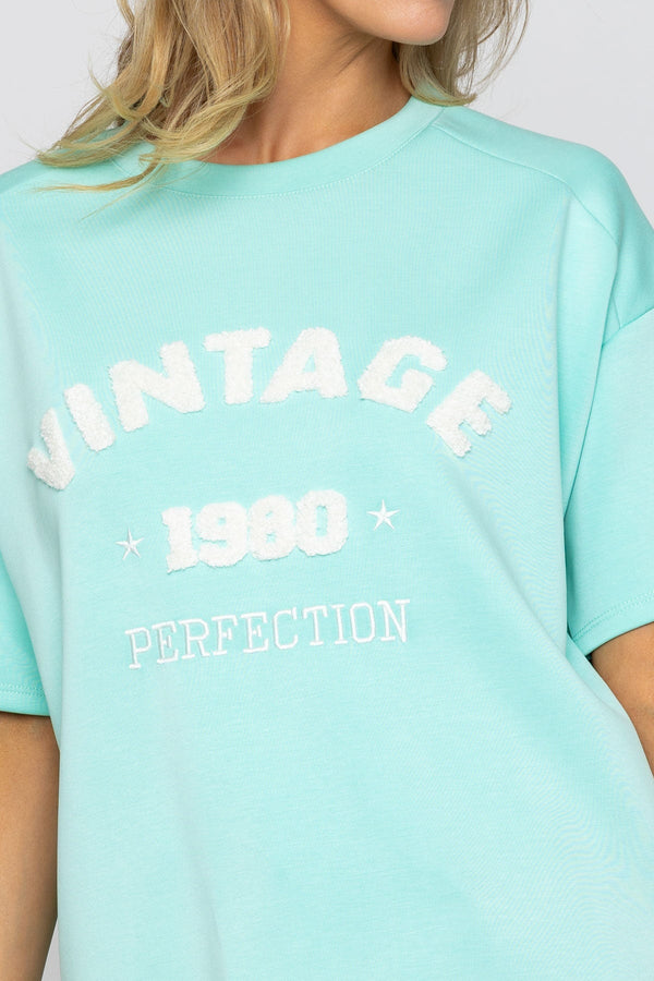 Carraig Donn Aqua Viscose Blend Slogan Top