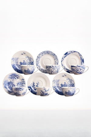 Carraig Donn Archive Blue Teacup And Saucer Set Of 6