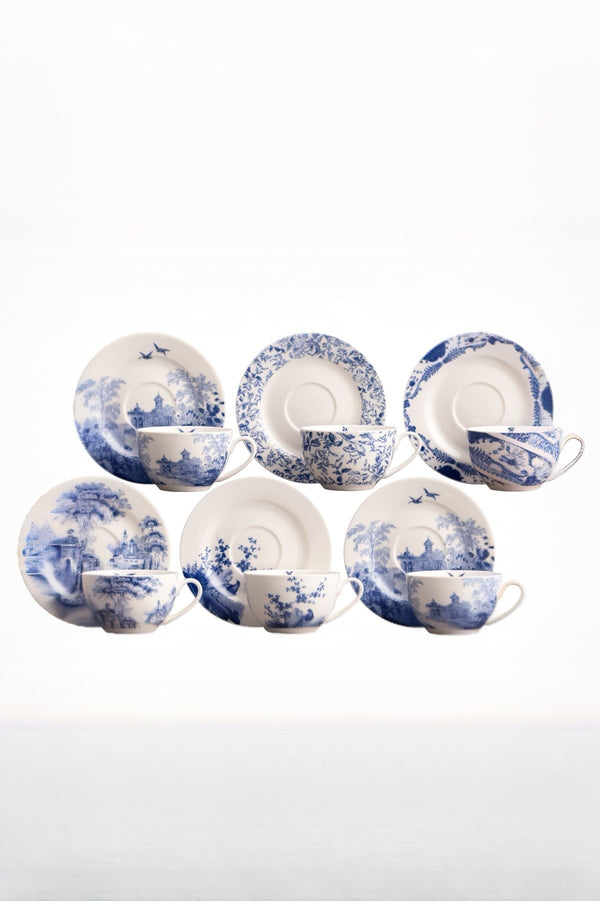 Carraig Donn Archive Blue Teacup And Saucer Set Of 6