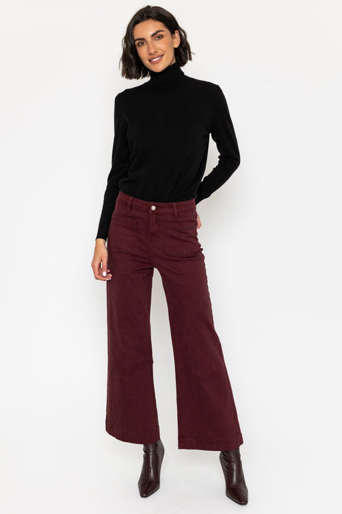 Carraig Donn Aw25 Patch Pocket Flare High Waist Jeans Burgundy