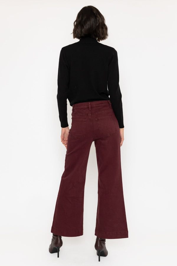 Carraig Donn Aw25 Patch Pocket Flare High Waist Jeans Burgundy