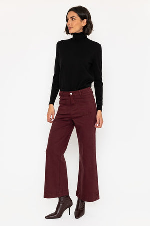 Carraig Donn Aw25 Patch Pocket Flare High Waist Jeans Burgundy