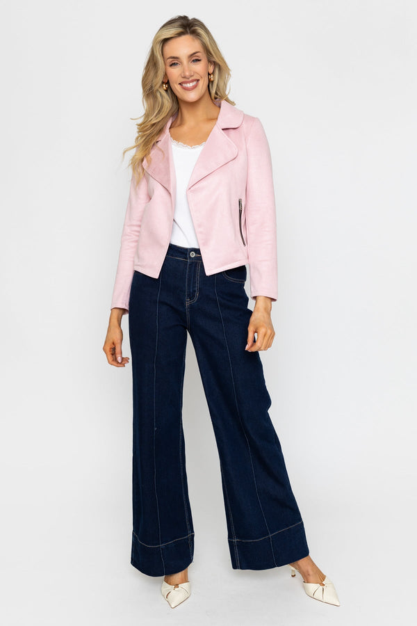 Carraig Donn Baby Pink Suede Cover Up Jacket