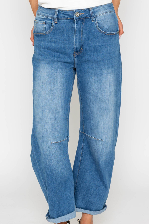 Carraig Donn Barrel Leg Jeans in Denim Blue