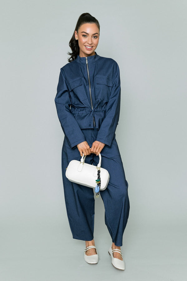Carraig Donn Barrel Leg Trousers in Denim