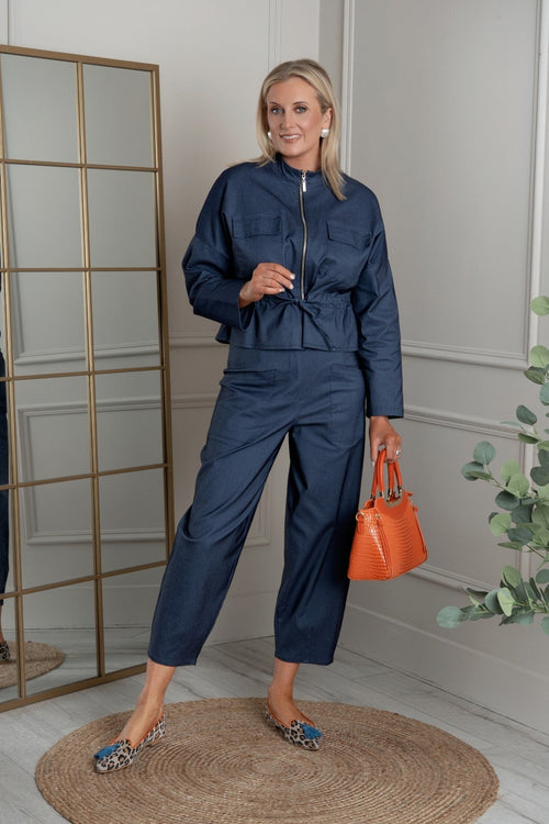 Barrel Leg Trousers in Denim