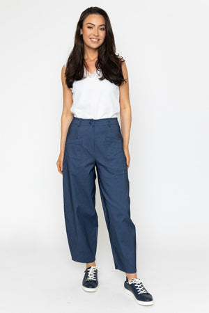 Carraig Donn Barrel Leg Trousers in Denim
