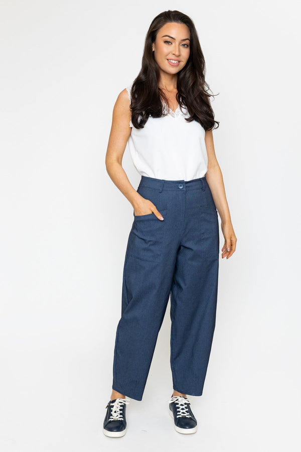 Carraig Donn Barrel Leg Trousers in Denim