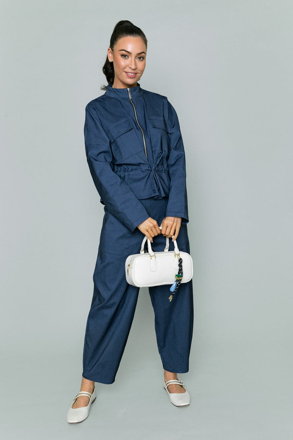 Carraig Donn Barrel Leg Trousers in Denim