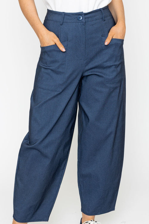 Carraig Donn Barrel Leg Trousers in Denim