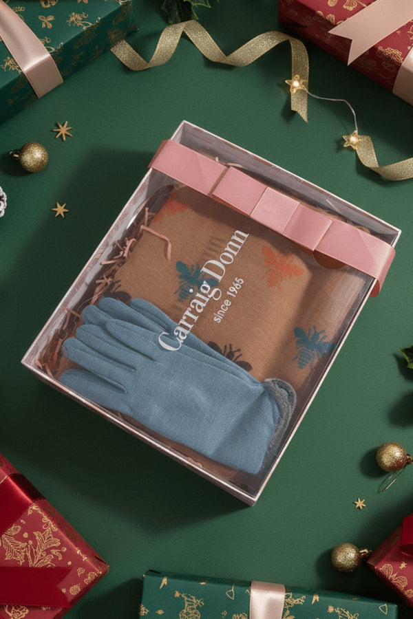 Carraig Donn Bee Scarf And Glove Gift Set in Brown