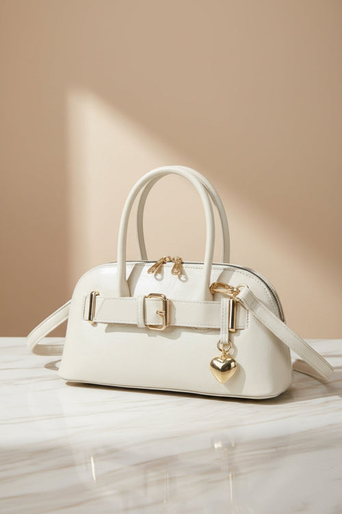 Beige Buckle Detail Bowling Bag