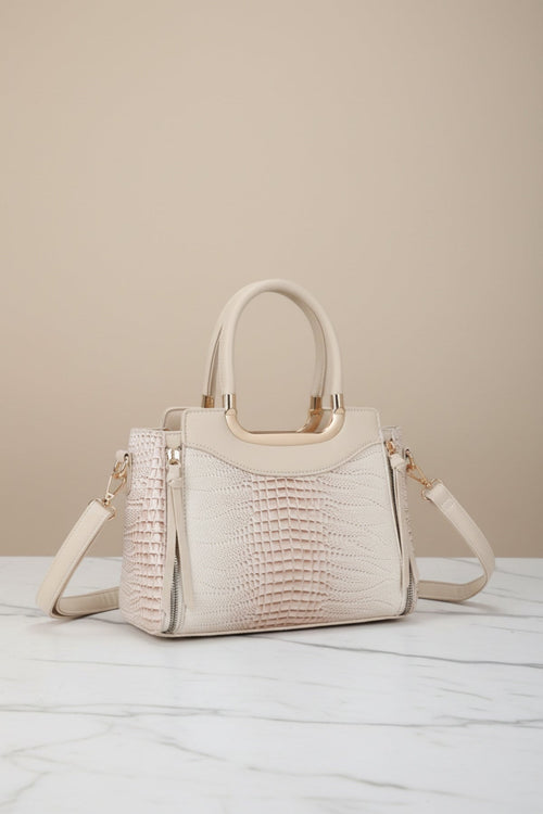 Carraig Donn Beige Faux Croc Metallic Tote Bag
