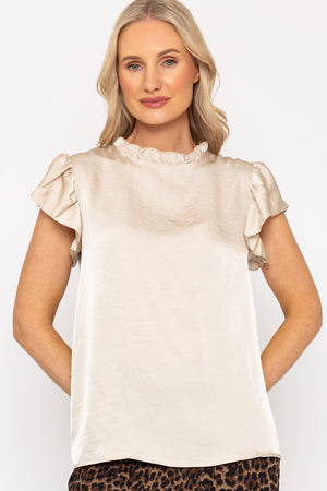 Carraig Donn Beige High Neck Sateen Top