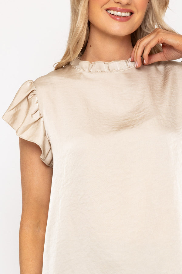 Carraig Donn Beige High Neck Sateen Top