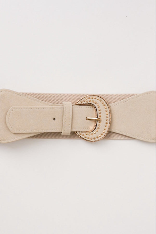 Carraig Donn Beige Large Buckle Elasticated Belt
