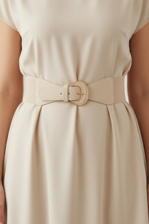 Carraig Donn Beige Large Buckle Elasticated Belt