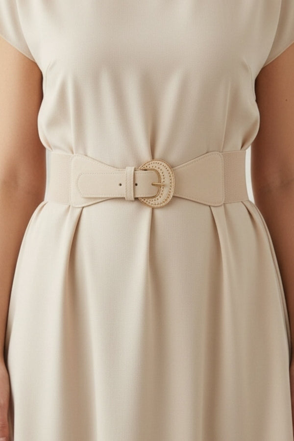 Carraig Donn Beige Large Buckle Elasticated Belt