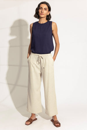 Carraig Donn Beige Linen Blend Wide Leg Trousers