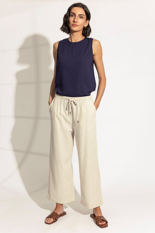 Carraig Donn Beige Linen Blend Wide Leg Trousers