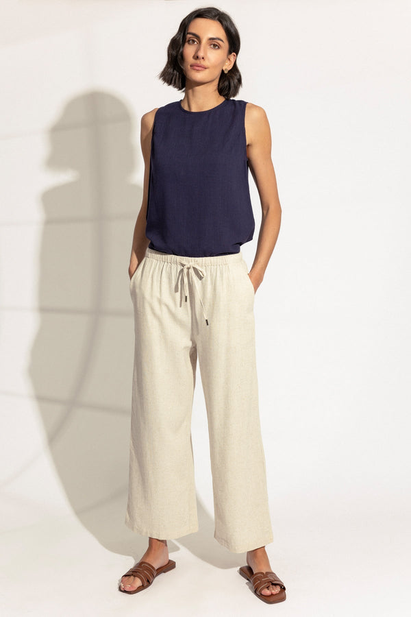 Carraig Donn Beige Linen Blend Wide Leg Trousers