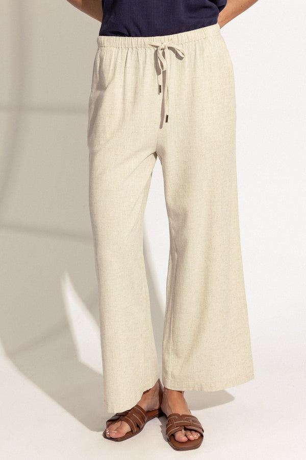 Carraig Donn Beige Linen Blend Wide Leg Trousers
