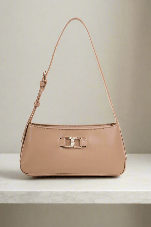 Beige Link Detail Shoulder Bag