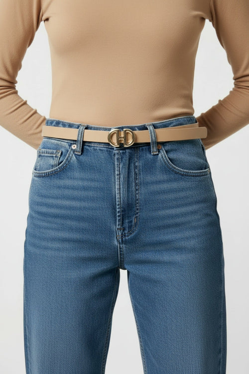 Beige Metal Link Detail Belt - Size S/M