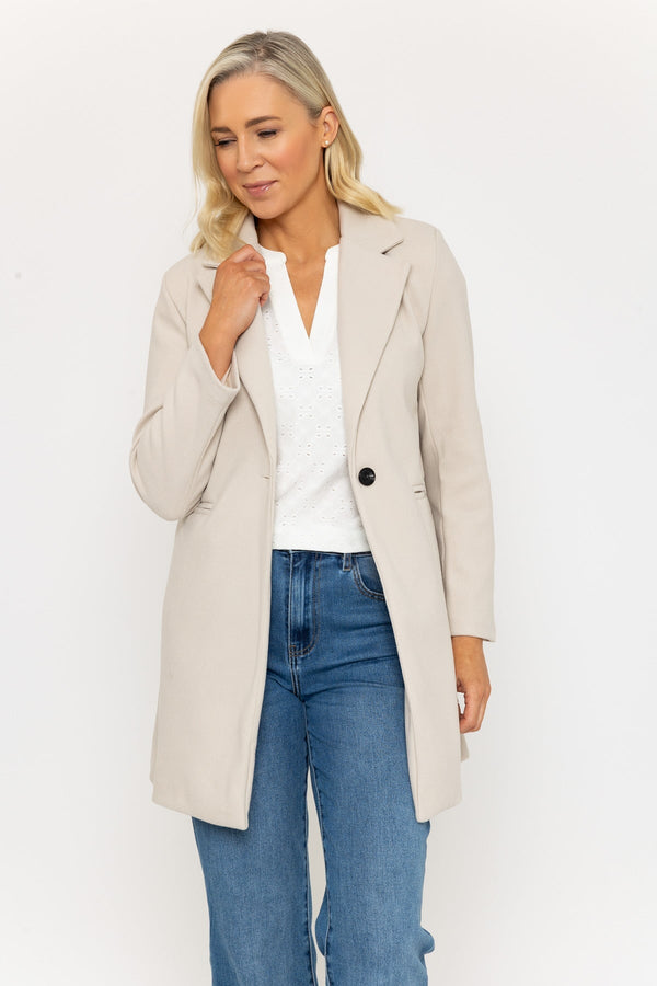 Beige One Button Coat Ladies Coats Jackets Carraig Donn