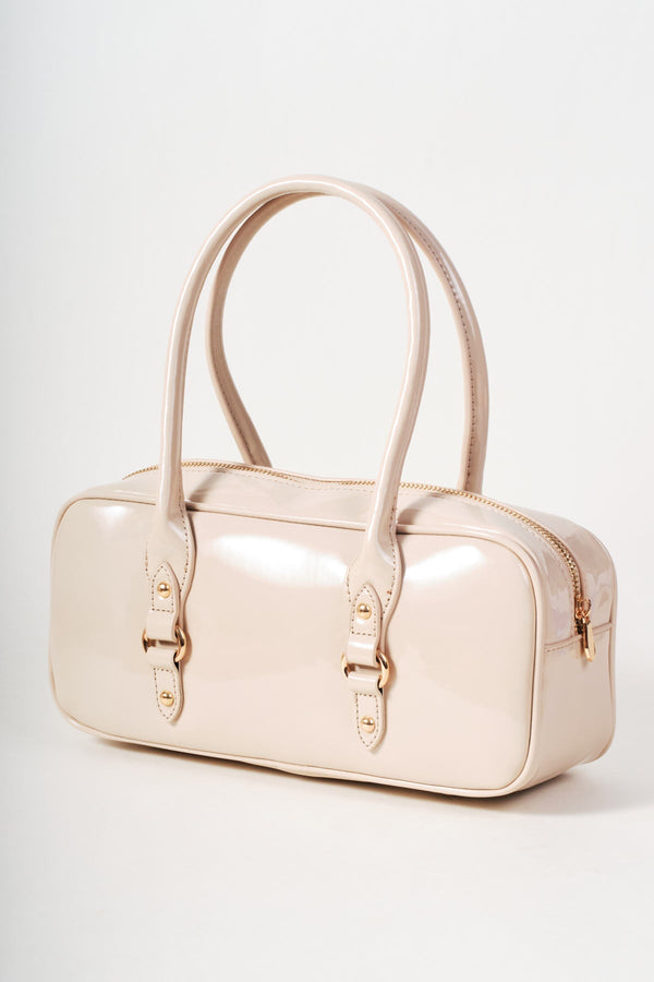 Carraig Donn Beige Patent Baguette Bag