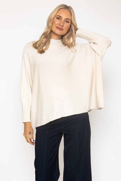 Beige Rib Edge Polo Knit