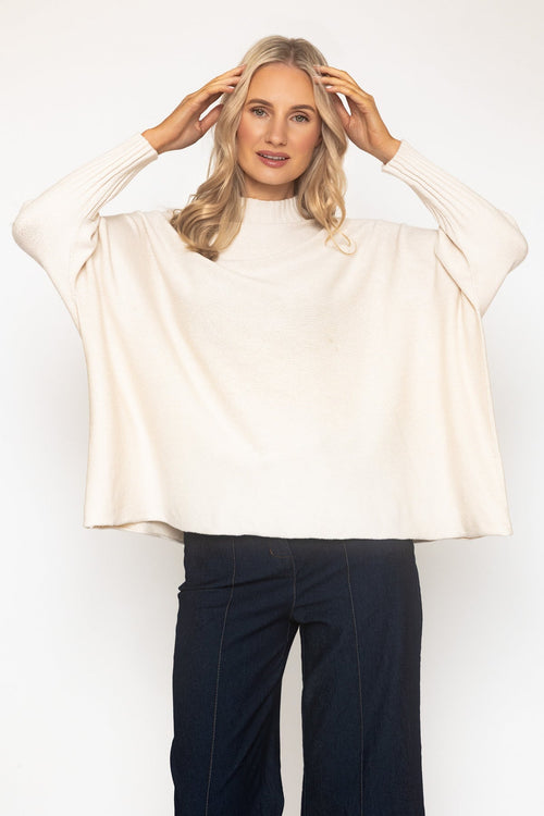 Beige Rib Edge Polo Knit | Ladies Fashion | Carraig Donn