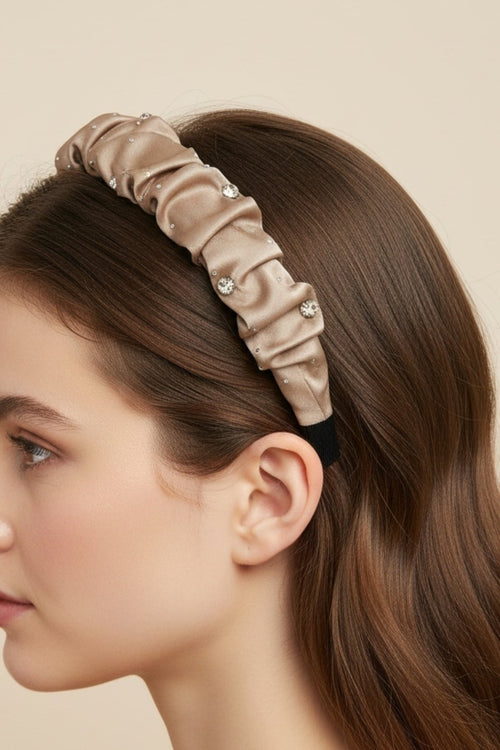 Beige Satin Diamante Hairband