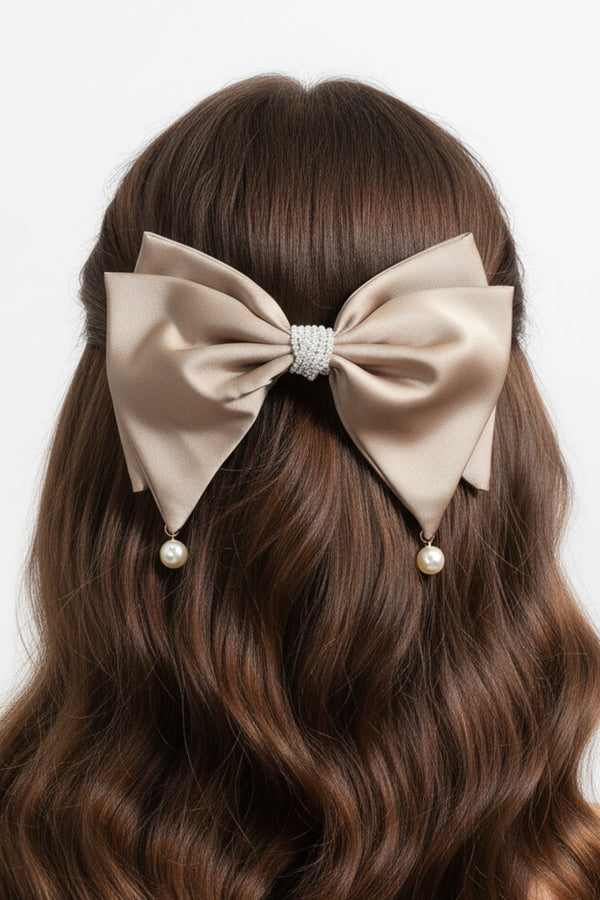 Carraig Donn Beige Satin Pearl Bow Hair Clip