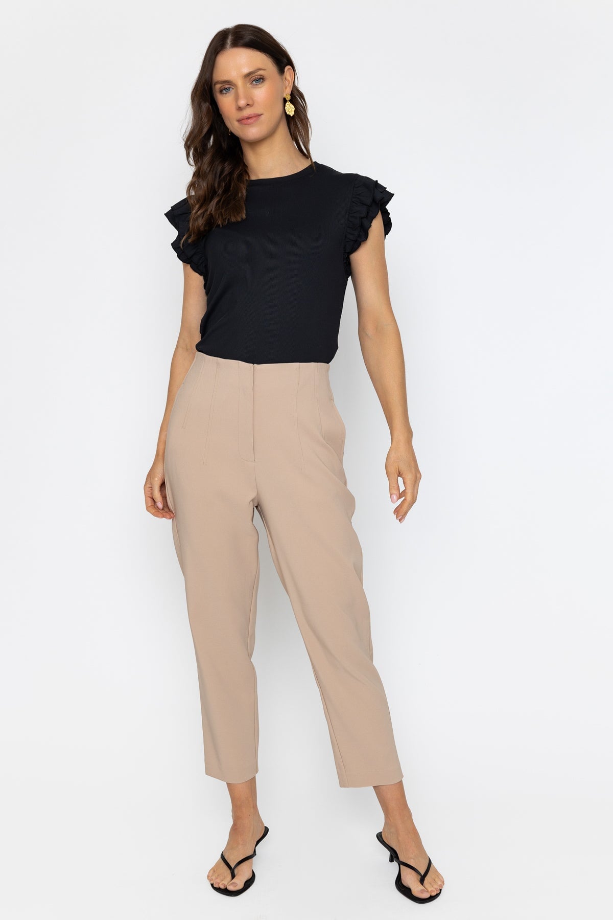 Beige Tapered Ankle Grazer Trousers