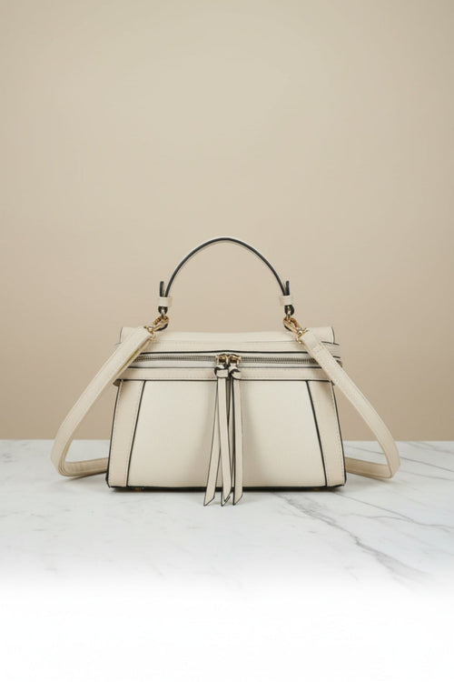 Beige Zip Detail Grab Handle Bag