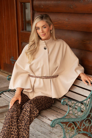 Carraig Donn Belted Cape Jacket in Beige