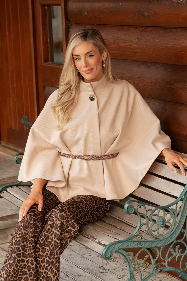 Carraig Donn Belted Cape Jacket in Beige